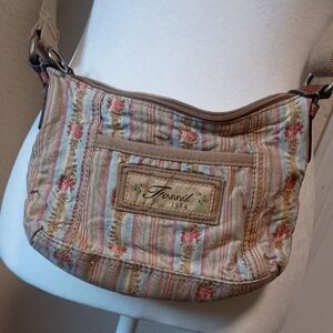 Fossil Women's Striped Floral Crossbody Bag - Tan and Pink